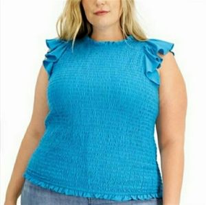 2x Top Teal Smocked Flutter Summer NWT Retail $69.50